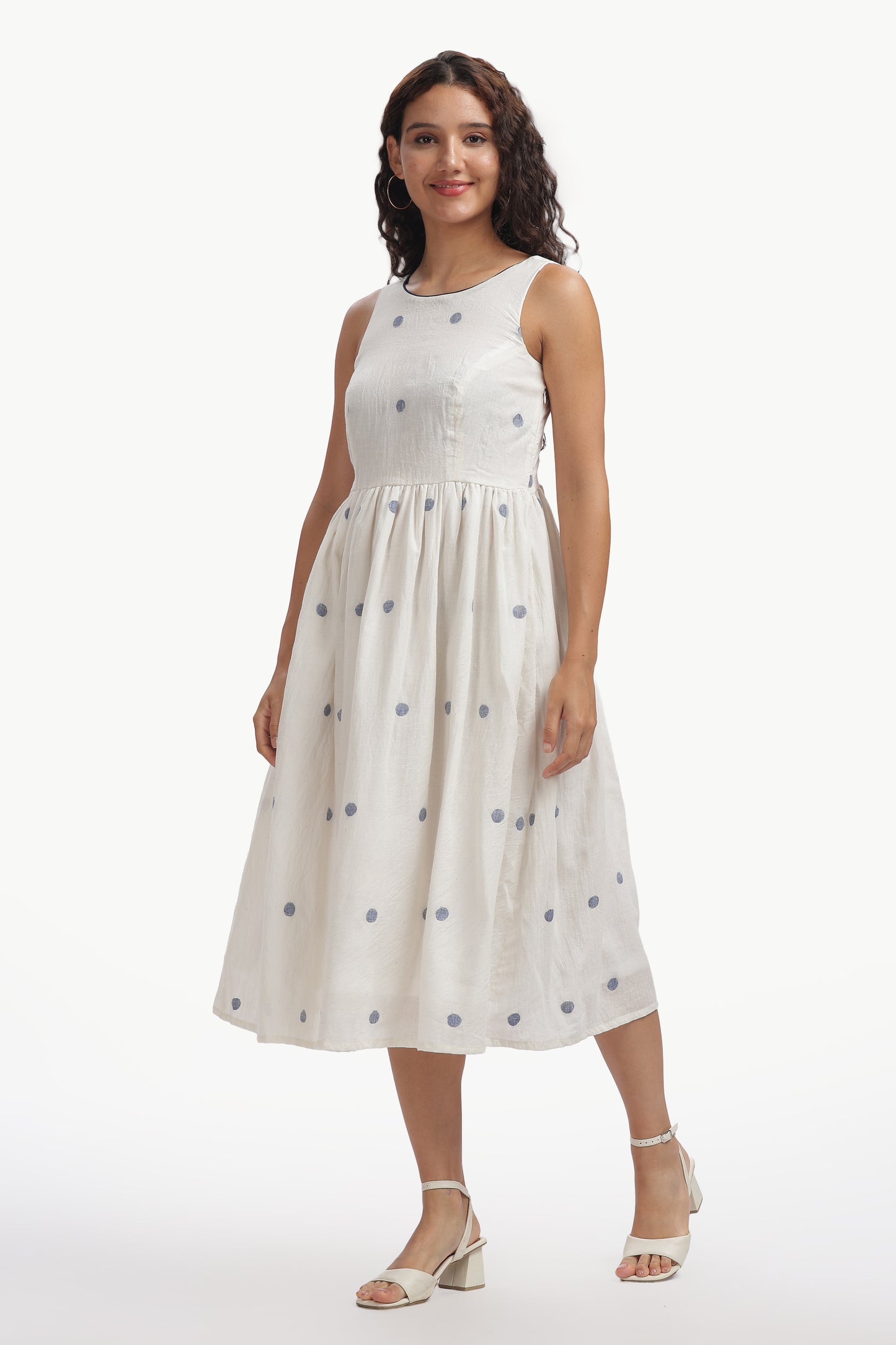 White Cotton Mul Jamdani Shubra Dress For Women