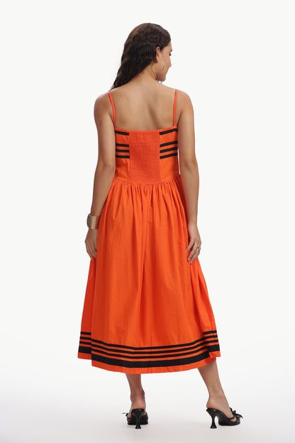 Orange Cotton Padma Midi Dress For Women