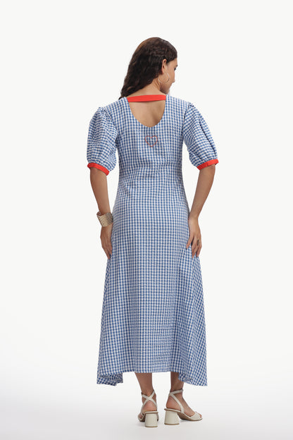 Black and White Cotton Seersucker Neelambari Maxi Dress For Women