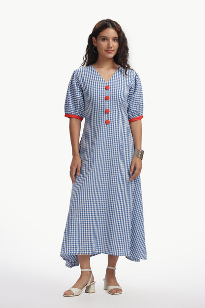 Black and White Cotton Seersucker Neelambari Maxi Dress For Women