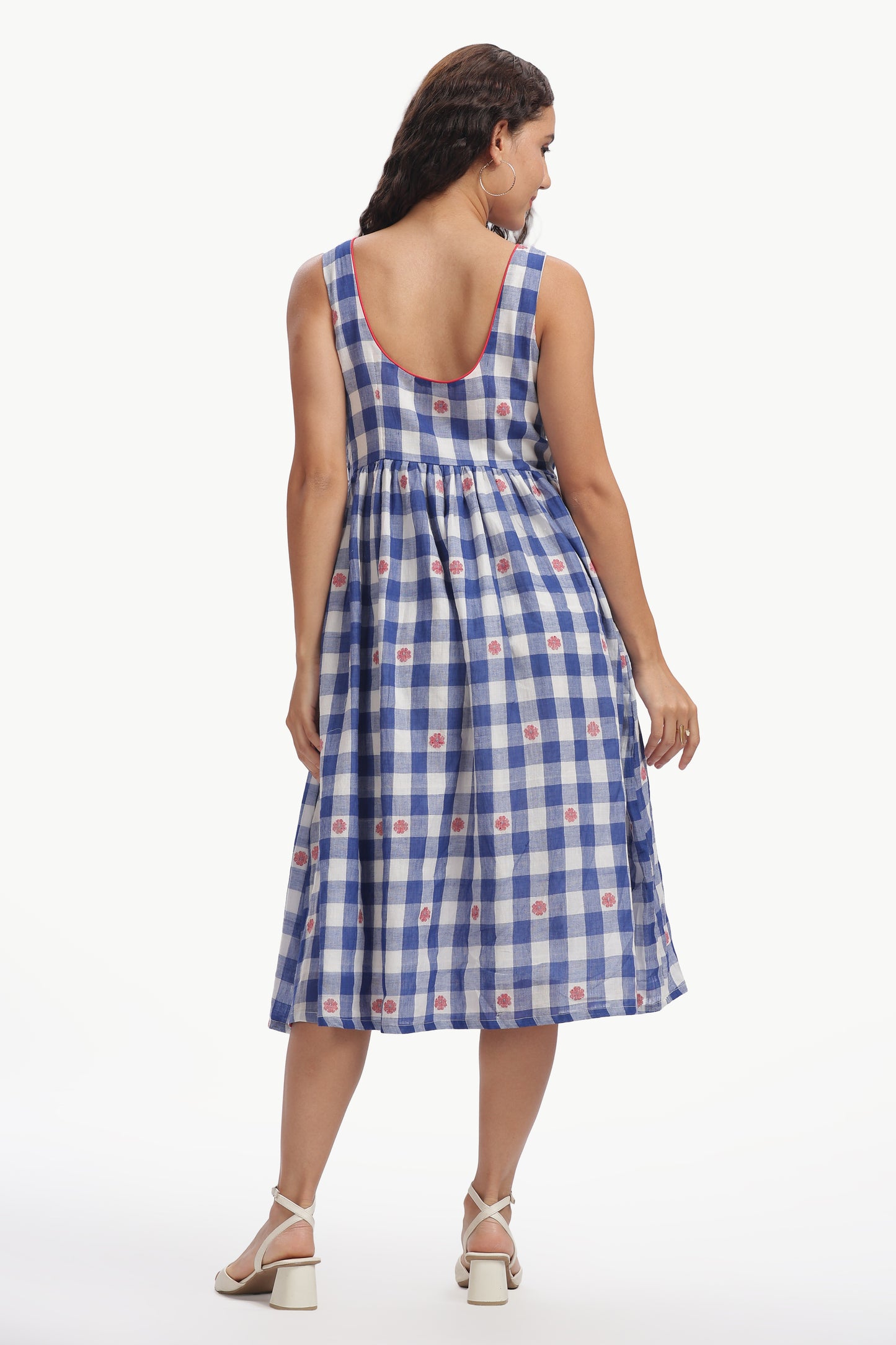 Blue Mul Cotton Neeli Chowka Jamdani Dress For Women