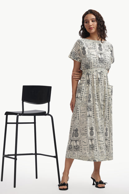 Black and White Pure Cotton Poplin Ambika Dress for Women