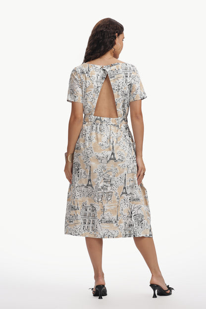 Beige and Black Cotton Poplin Payana Dress for Women