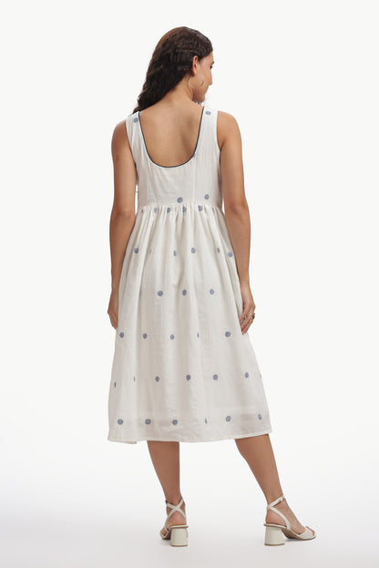 White Cotton Mul Jamdani Shubra Dress For Women