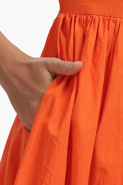 Orange Cotton Padma Midi Dress For Women