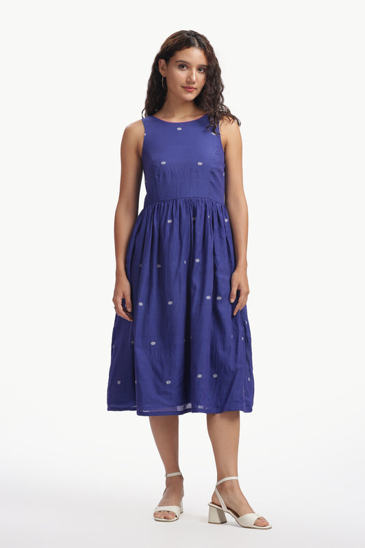 Blue Mul Jamdani Navilu Dress For Women