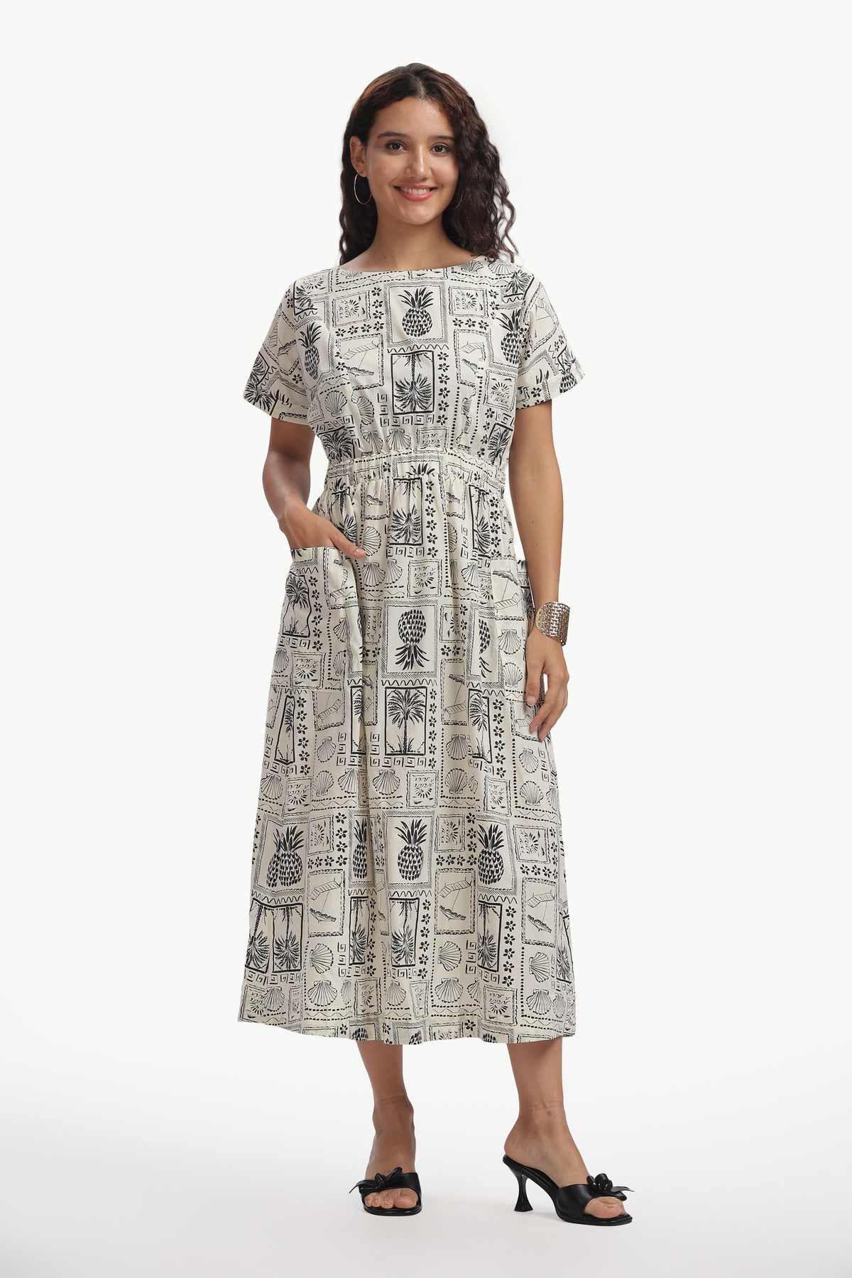 Black and White Pure Cotton Poplin Ambika Dress for Women