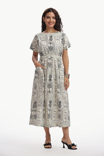 Black and White Pure Cotton Poplin Ambika Dress for Women